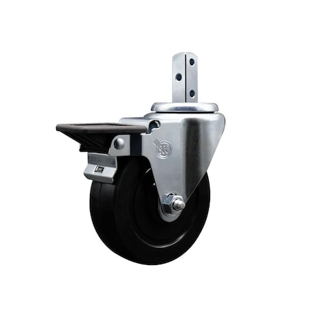 Service Caster 4'' Soft Rubber Wheel Swivel 7/8'' Square Stem Caster with Brake SCC-SQ20S414-SRS-PLB-78